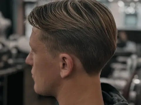 Dłuższa grzywka z low fade — Gentlemen Barber Shop Sanok